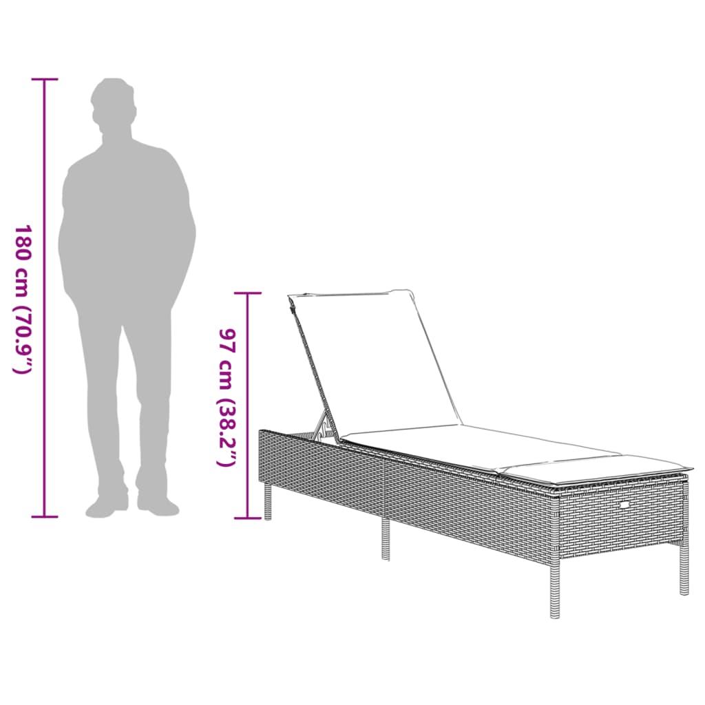 Sun Lounger with Cushion Black Poly Rattan