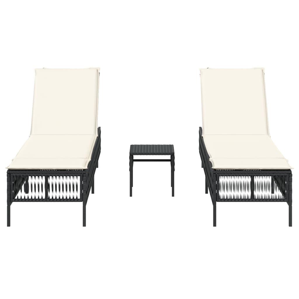 Sun Loungers 2 pcs with Table Black Poly Rattan