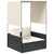 Double Sun Lounger with Roof and Curtains Black Poly Rattan