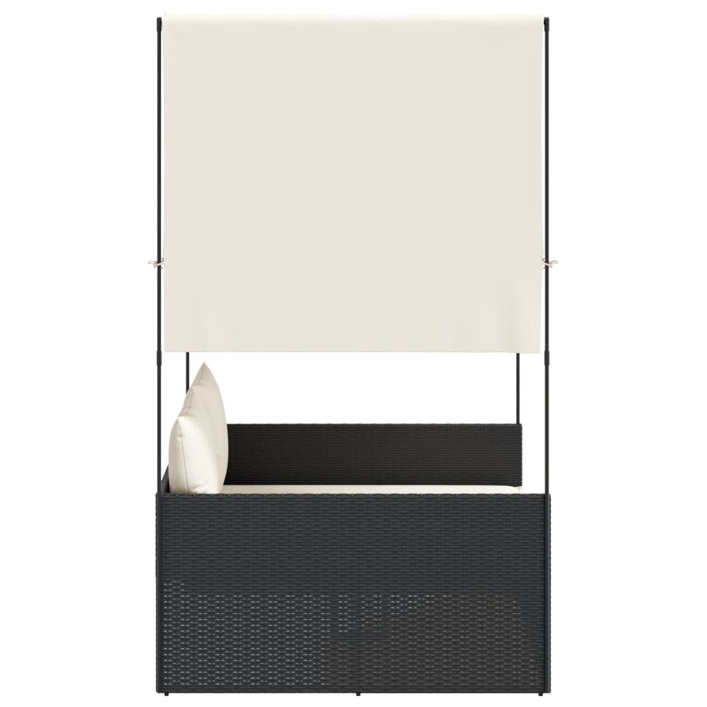 Double Sun Lounger with Roof and Curtains Black Poly Rattan