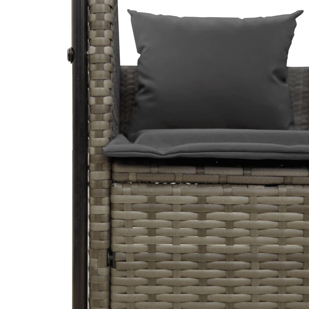 Double Sun Lounger with Roof and Curtains Grey Poly Rattan