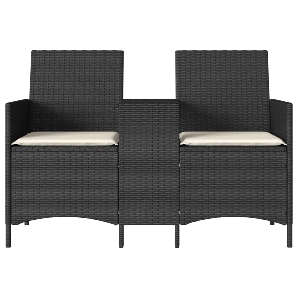 Garden Sofa 2-Seater with Table and Cushions Black Poly Rattan