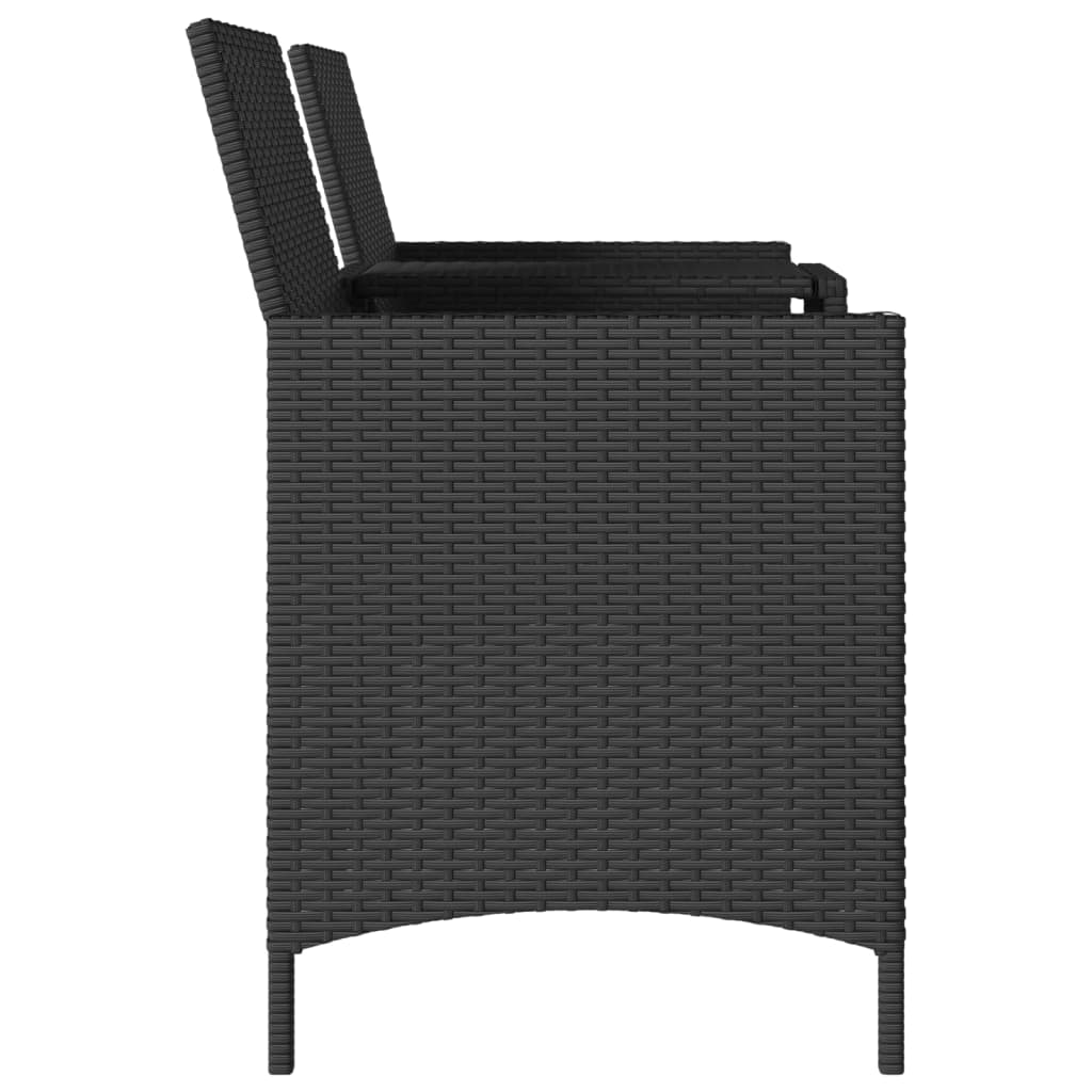 Garden Sofa 2-Seater with Table and Cushions Black Poly Rattan