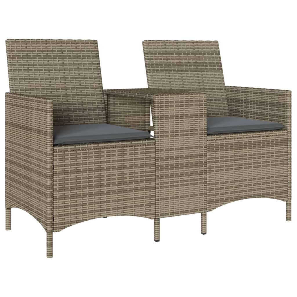 Garden Sofa 2-Seater with Table and Cushions Grey Poly Rattan
