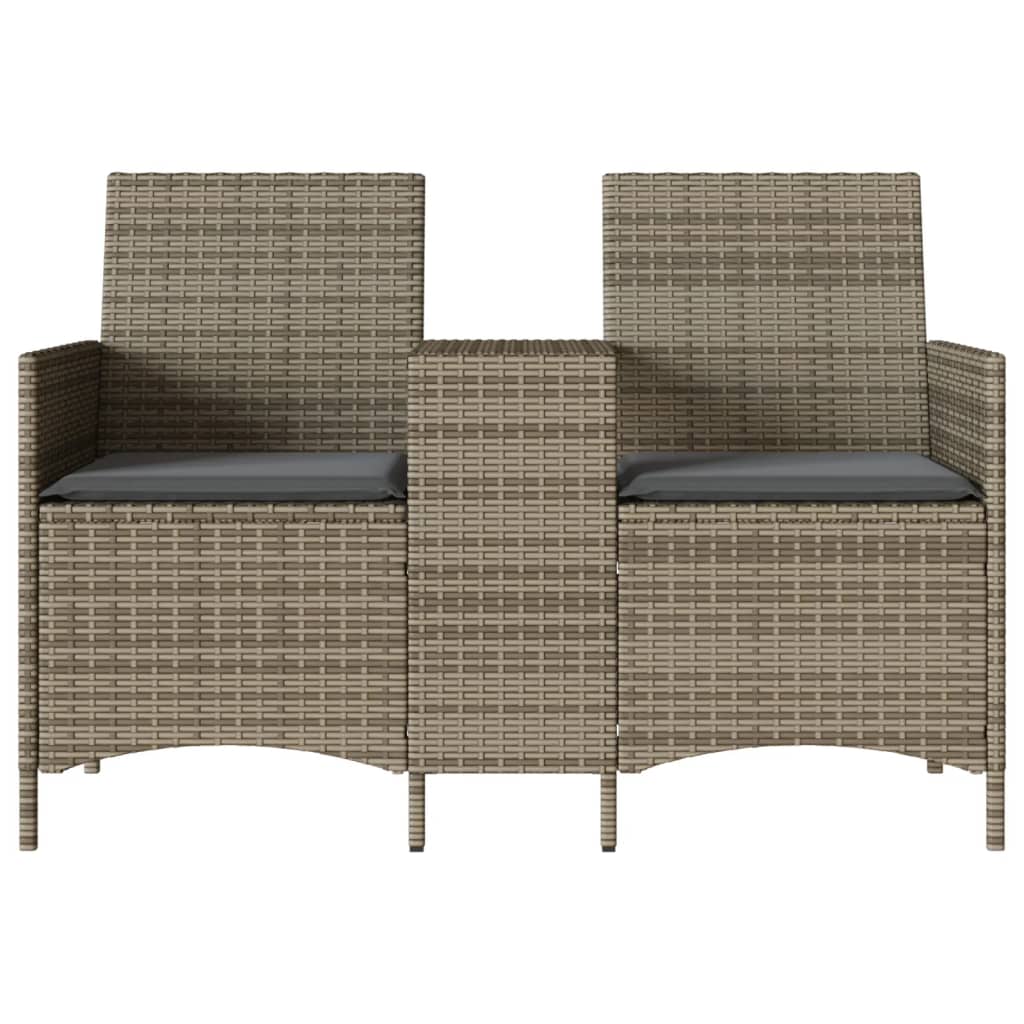 Garden Sofa 2-Seater with Table and Cushions Grey Poly Rattan