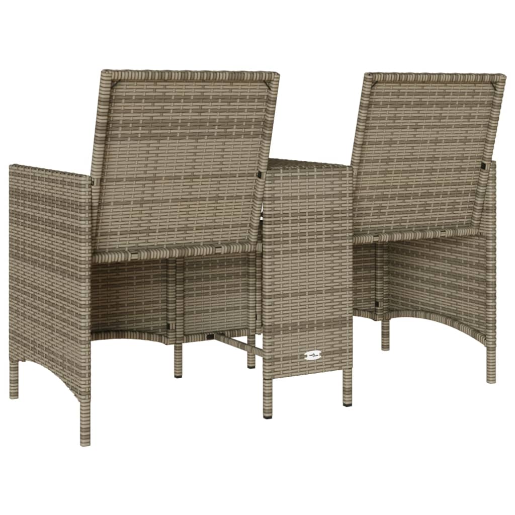 Garden Sofa 2-Seater with Table and Cushions Grey Poly Rattan