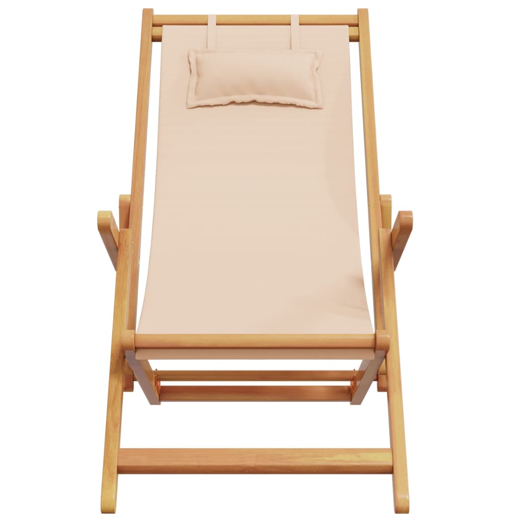 Folding Chair Beige Solid Wood Eucalyptus and Fabric