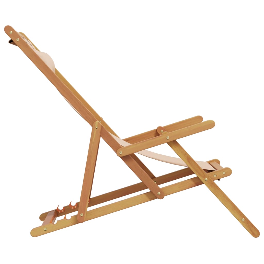 Folding Chair Beige Solid Wood Eucalyptus and Fabric