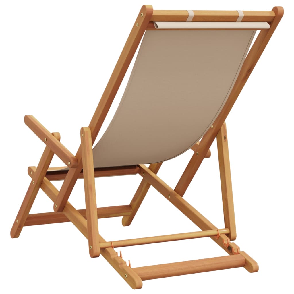Folding Chair Beige Solid Wood Eucalyptus and Fabric