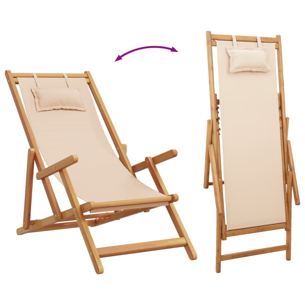 Folding Chair Beige Solid Wood Eucalyptus and Fabric