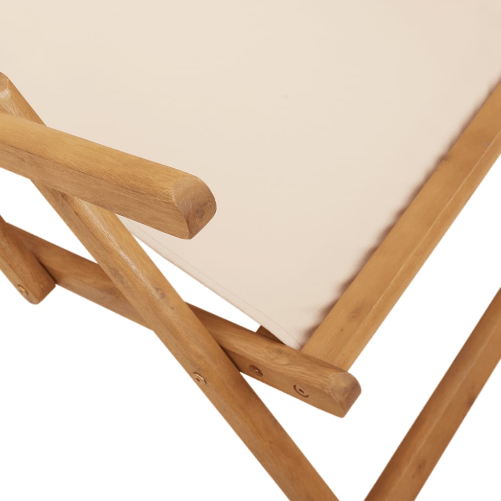 Folding Chair Beige Solid Wood Eucalyptus and Fabric