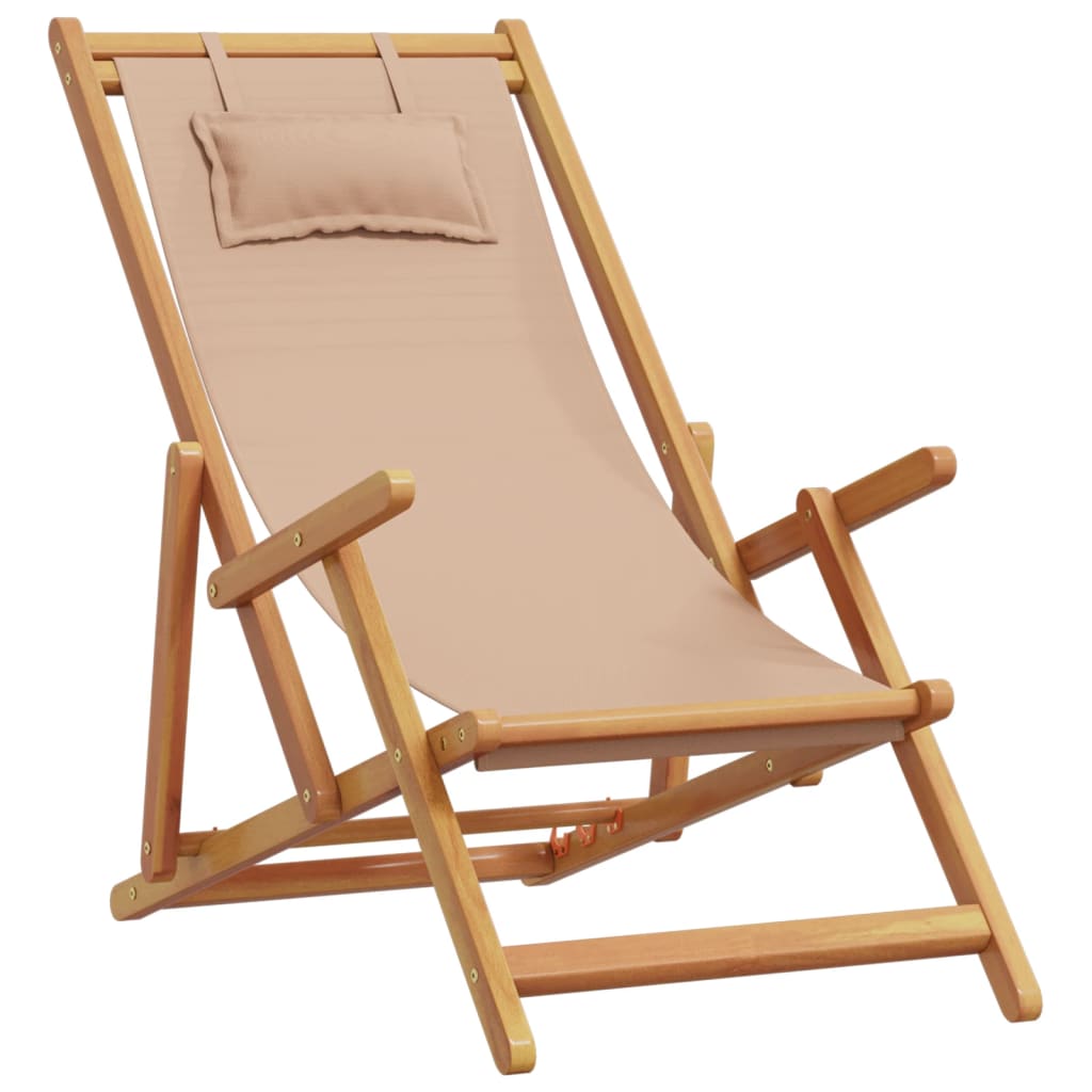Folding Chair Taupe Solid Wood Eucalyptus and Fabric