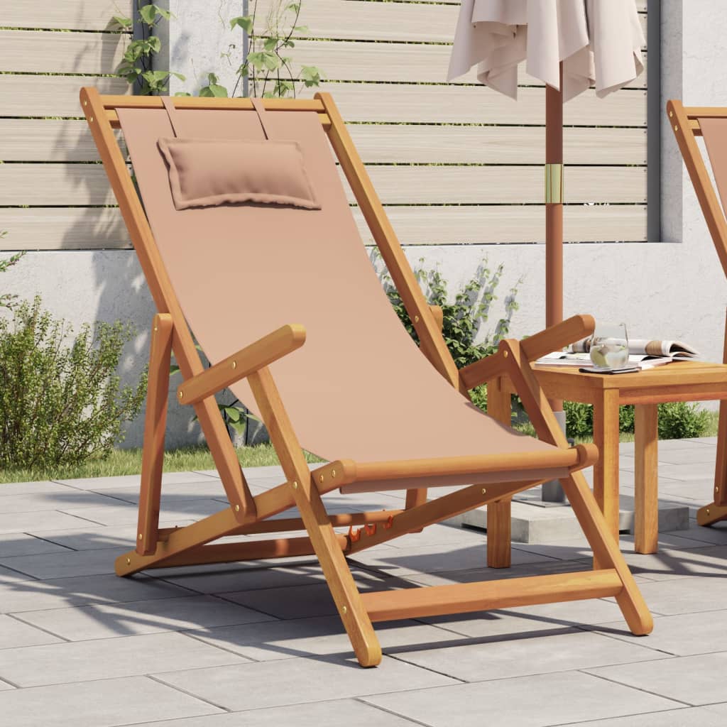 Folding Chair Taupe Solid Wood Eucalyptus and Fabric