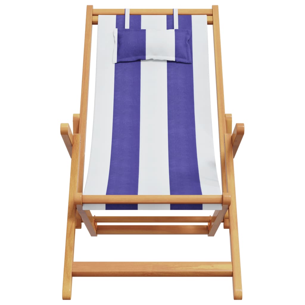 Folding Chair Blue and White Solid Wood Eucalyptus and Fabric
