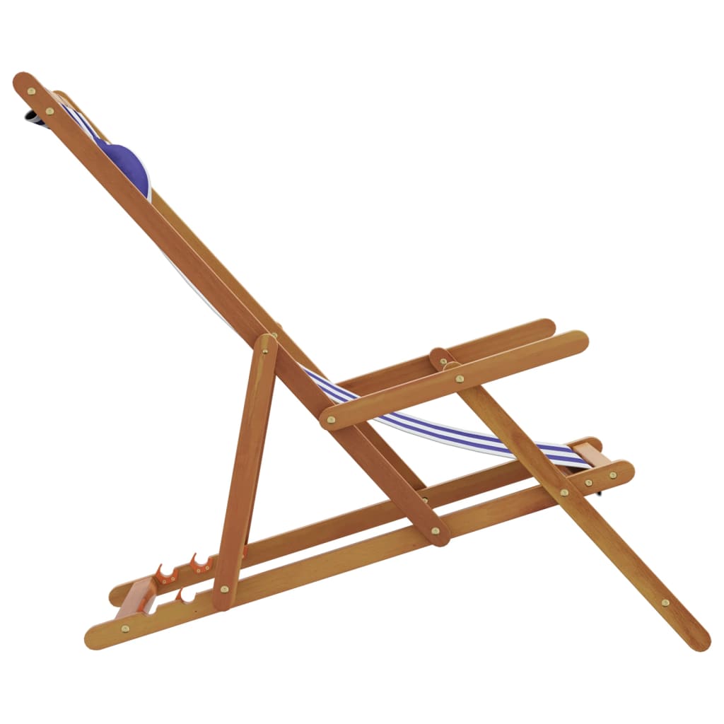 Folding Chair Blue and White Solid Wood Eucalyptus and Fabric