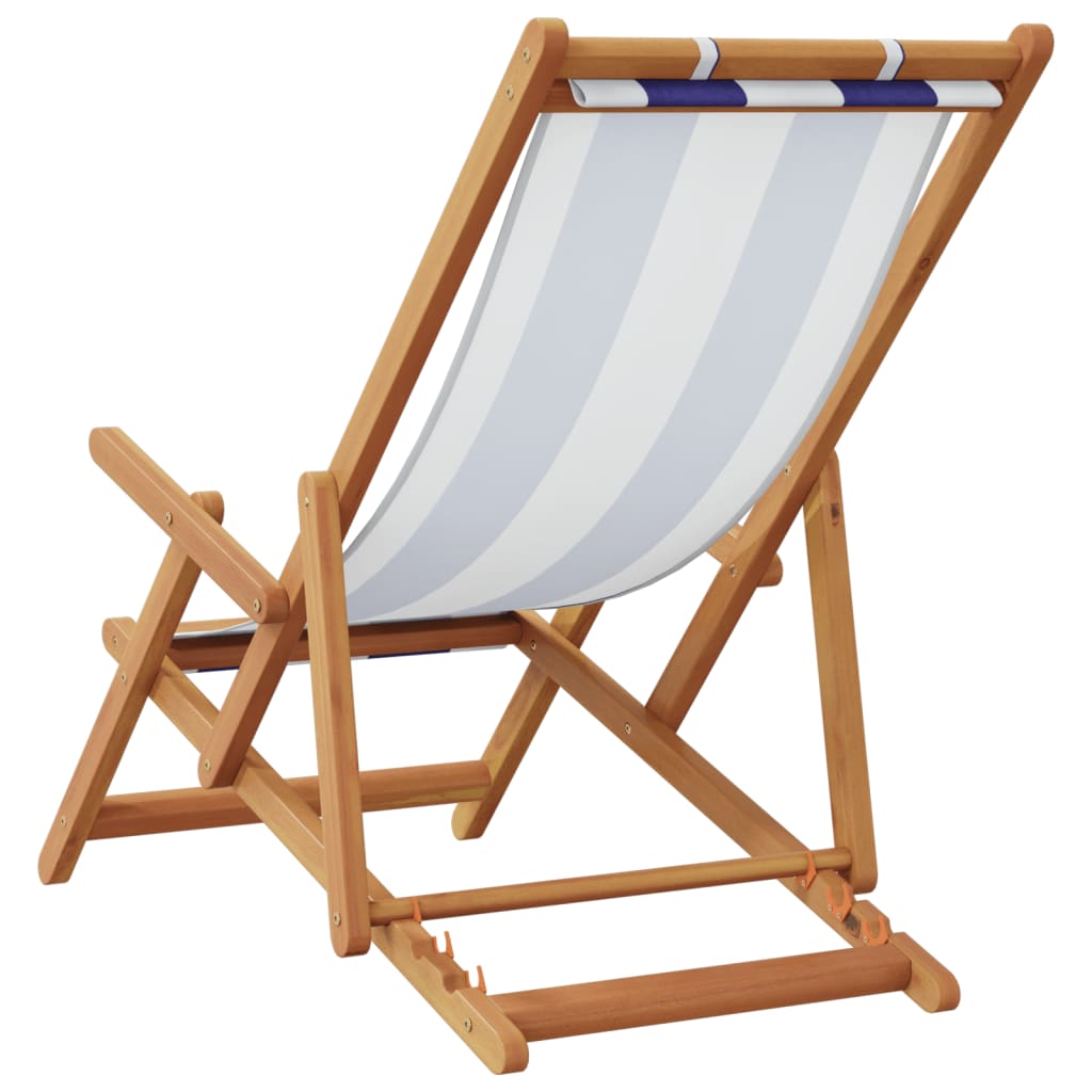 Folding Chair Blue and White Solid Wood Eucalyptus and Fabric