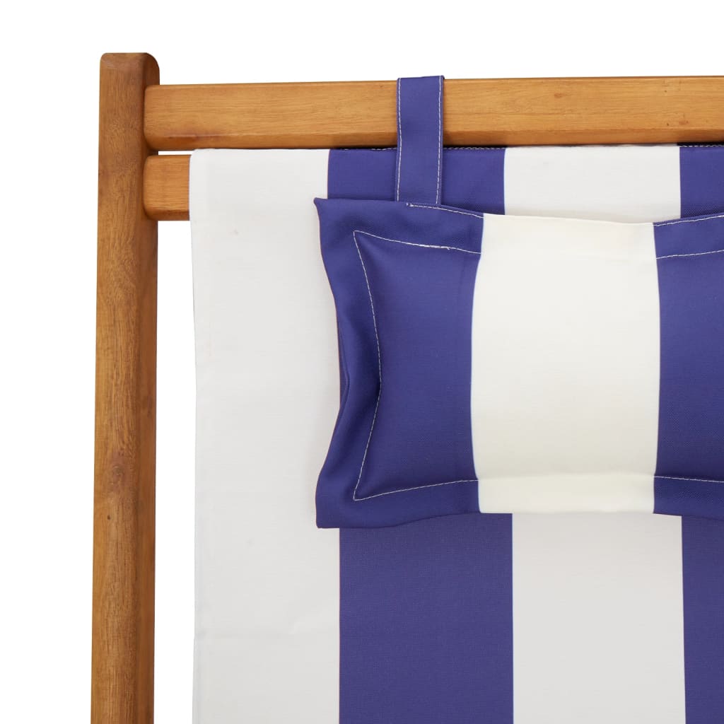 Folding Chair Blue and White Solid Wood Eucalyptus and Fabric