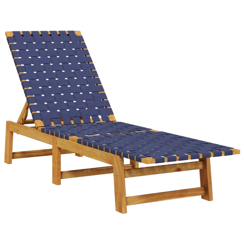 Sun Lounger Dark Blue Solid Wood Acacia and Fabric