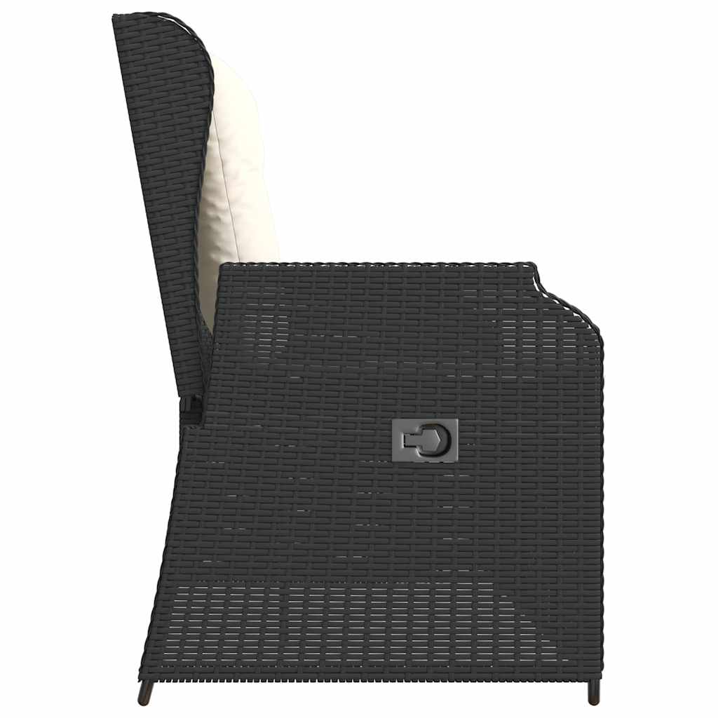 Reclining Garden Bench with Cushions Black Poly Rattan