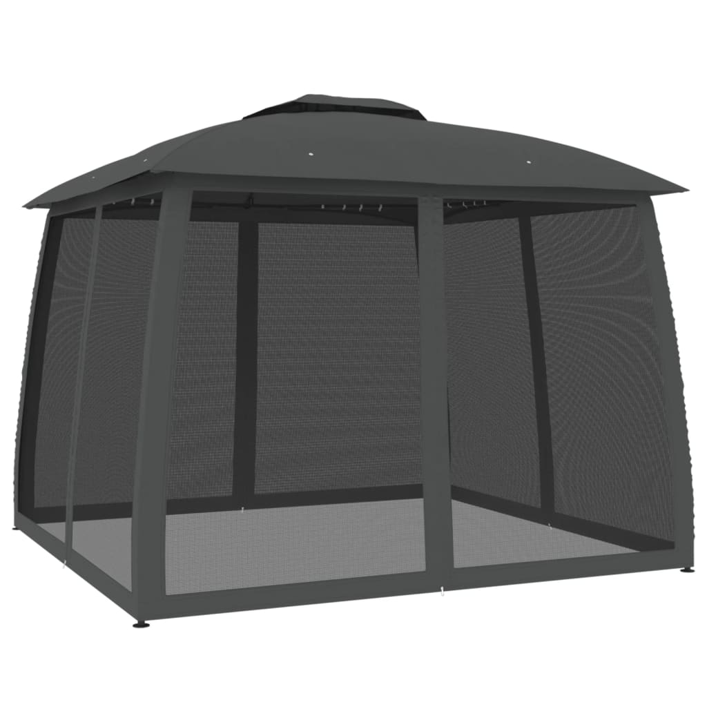 Gazebo with Double Roof&Mesh Walls Anthracite 2.93x2.93 m Steel