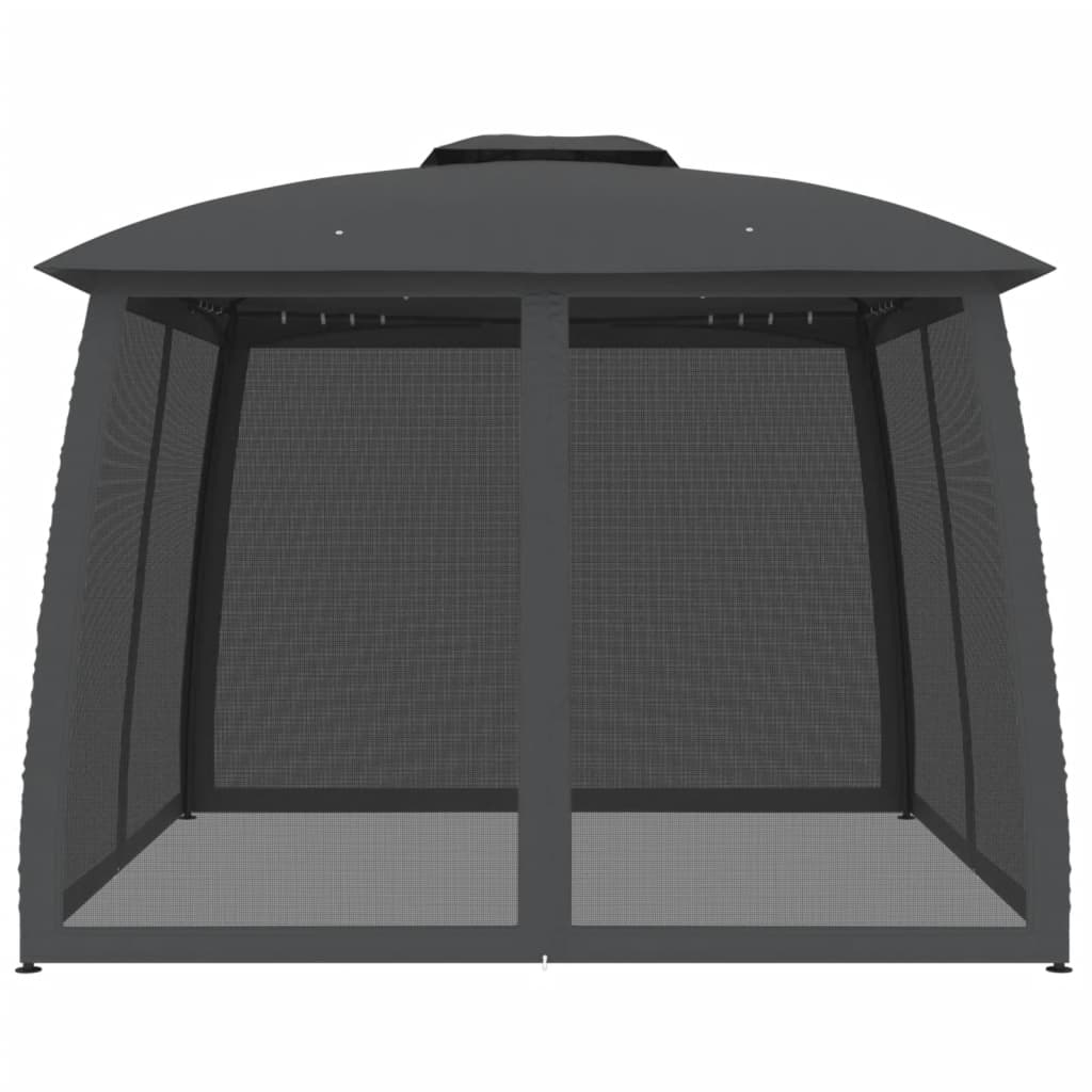 Gazebo with Double Roof&Mesh Walls Anthracite 2.93x2.93 m Steel
