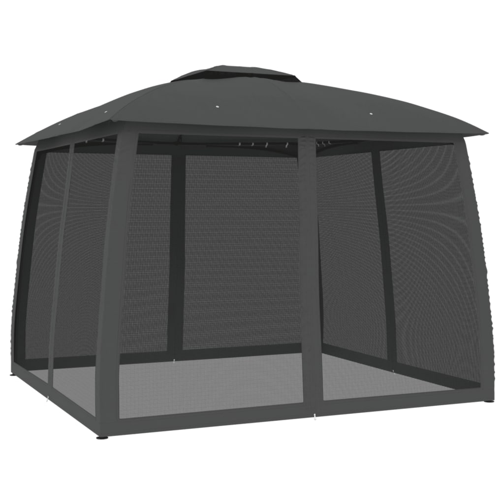 Gazebo with Double Roof&Mesh Walls Anthracite 2.93x2.93 m Steel