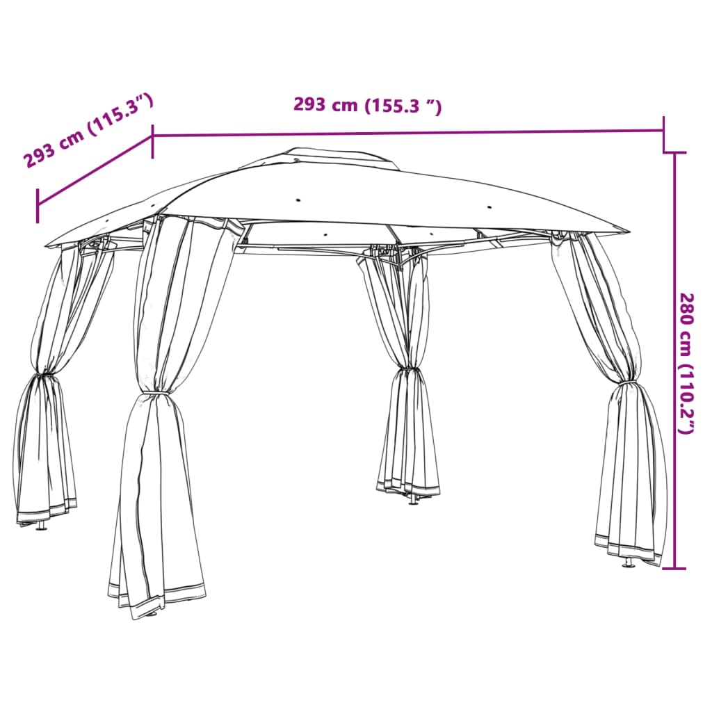 Gazebo with Double Roof&Mesh Walls Anthracite 2.93x2.93 m Steel