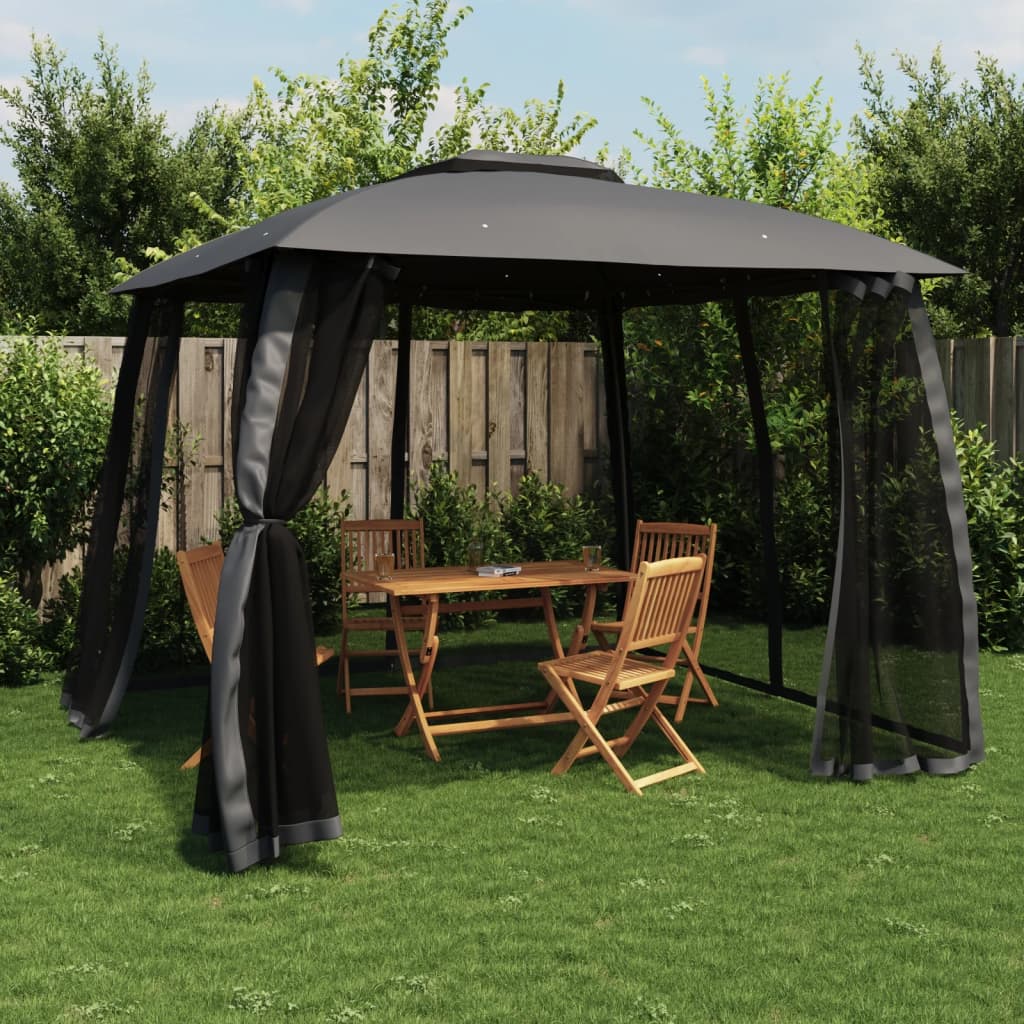 Gazebo with Double Roof&amp;Mesh Walls Anthracite 2.93x2.93 m Steel