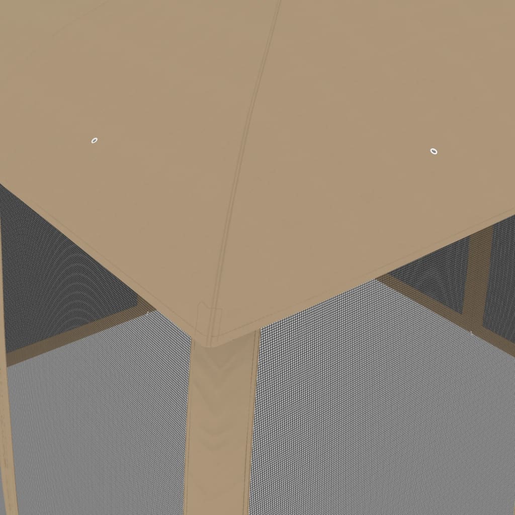 Gazebo with Double Roof&Mesh Walls Taupe 2.93x2.93 m Steel