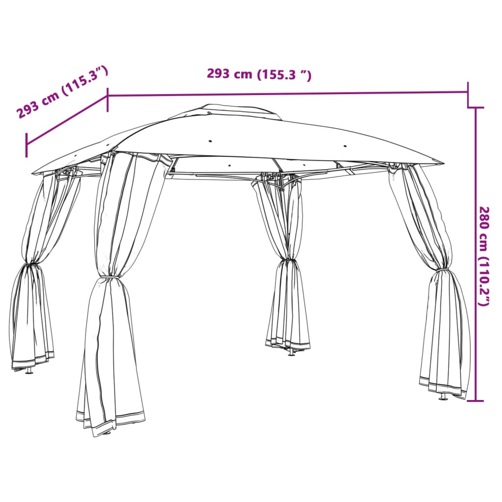 Gazebo with Double Roof&Mesh Walls Taupe 2.93x2.93 m Steel