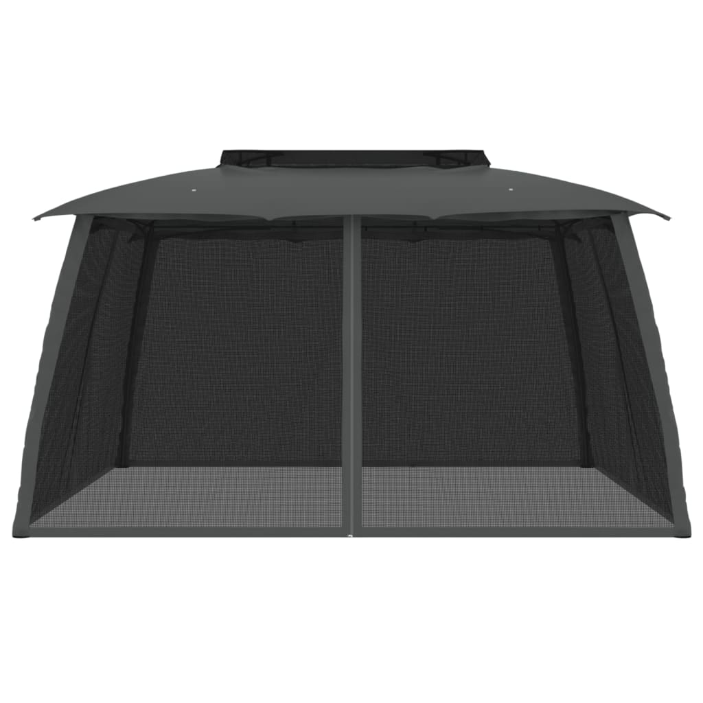 Gazebo with Double Roof&Mesh Walls Anthracite 3.93x2.93 m Steel