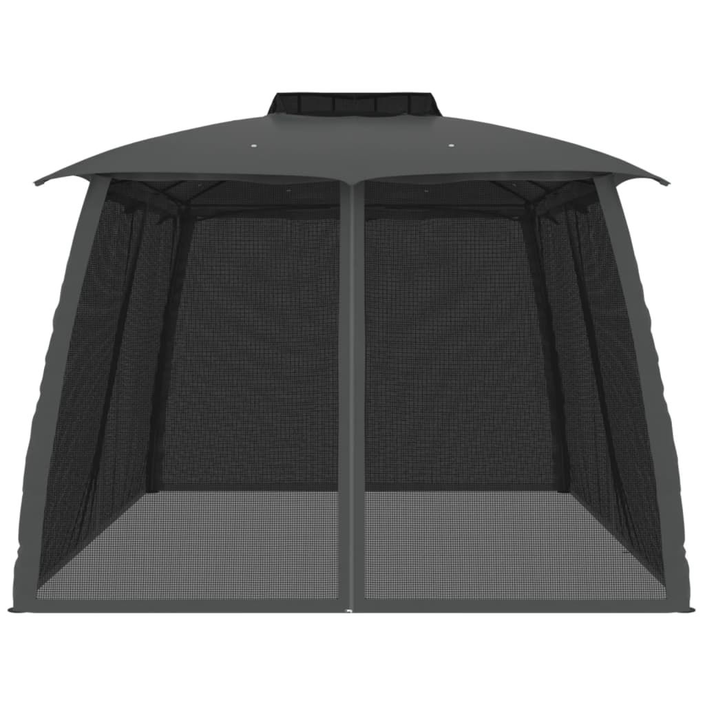 Gazebo with Double Roof&Mesh Walls Anthracite 3.93x2.93 m Steel