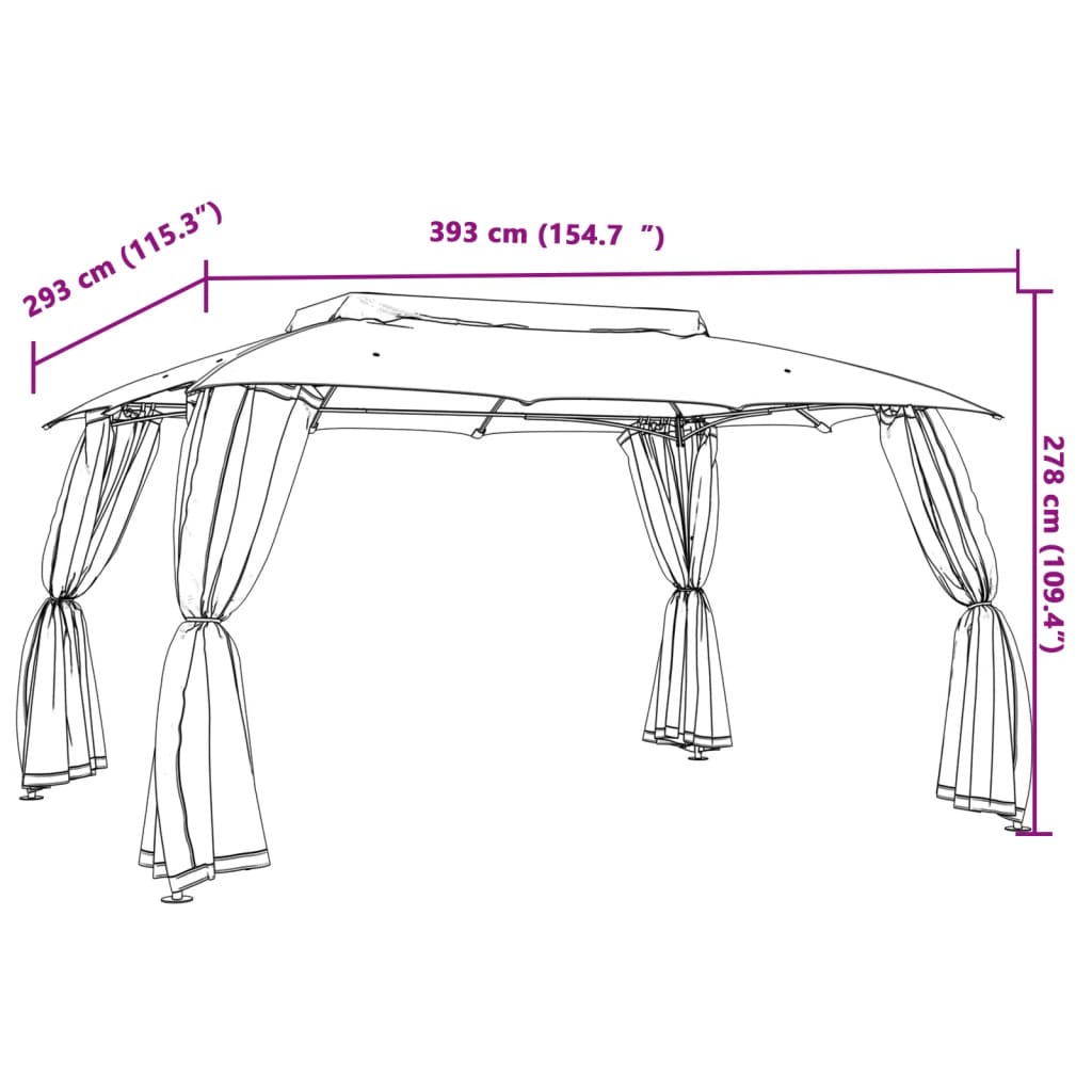 Gazebo with Double Roof&Mesh Walls Anthracite 3.93x2.93 m Steel