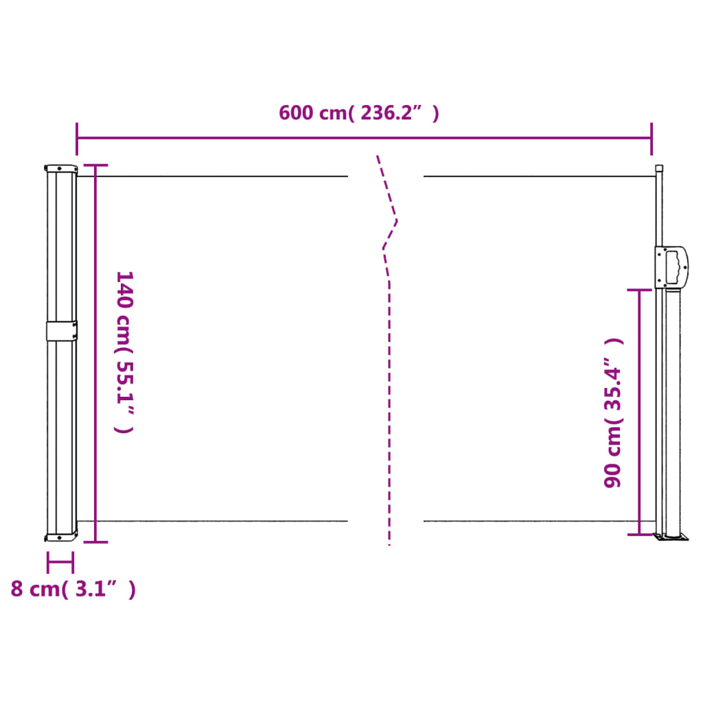 Retractable Side Awning Anthracite 140x600 cm