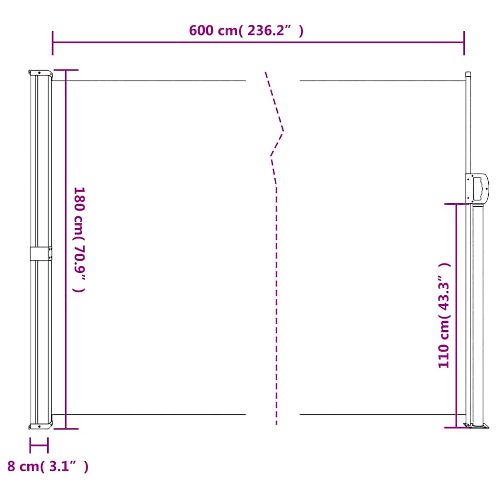 Retractable Side Awning Taupe 180x600 cm