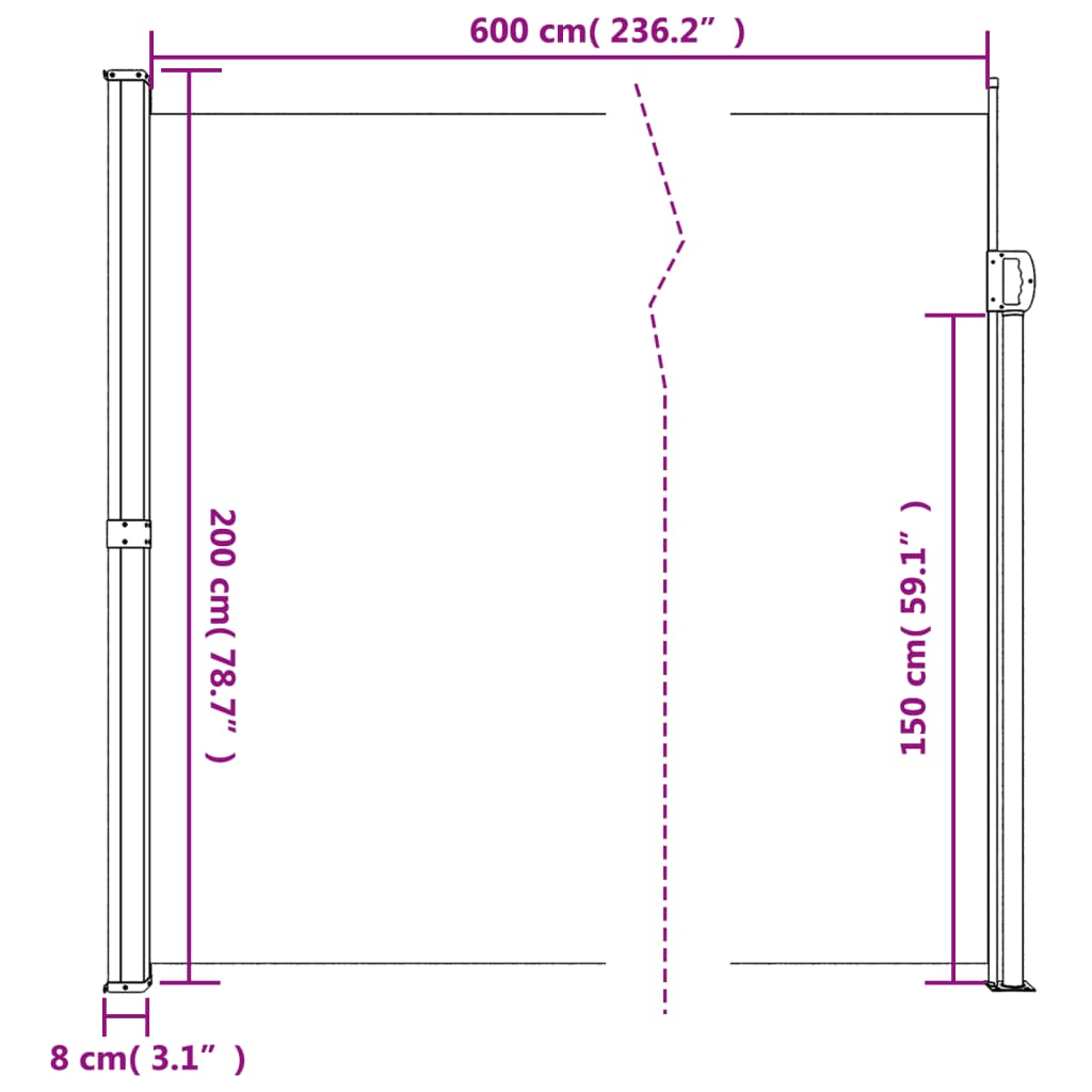 Retractable Side Awning Anthracite 200x600 cm