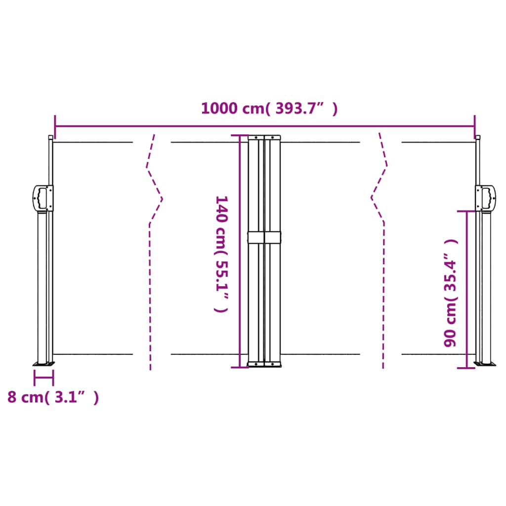 Retractable Side Awning Black 140x1000 cm