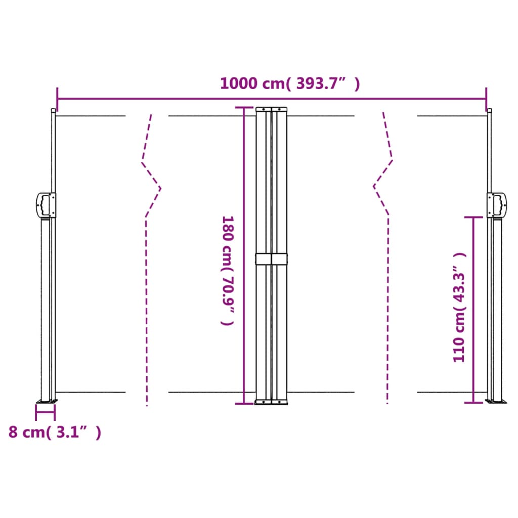 Retractable Side Awning Black 180x1000 cm