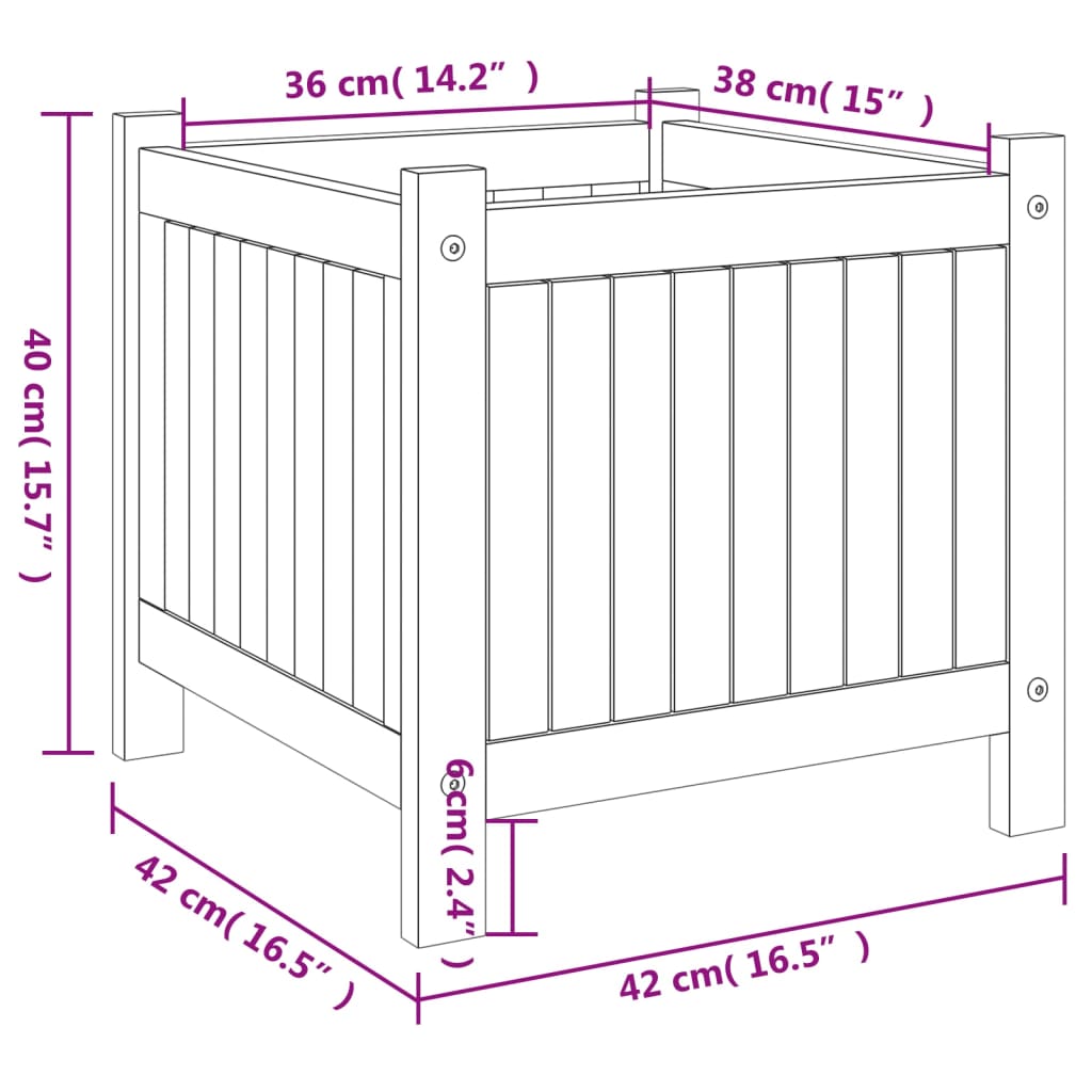 Garden Planter with Liner 42x42x40 cm Solid Wood Acacia