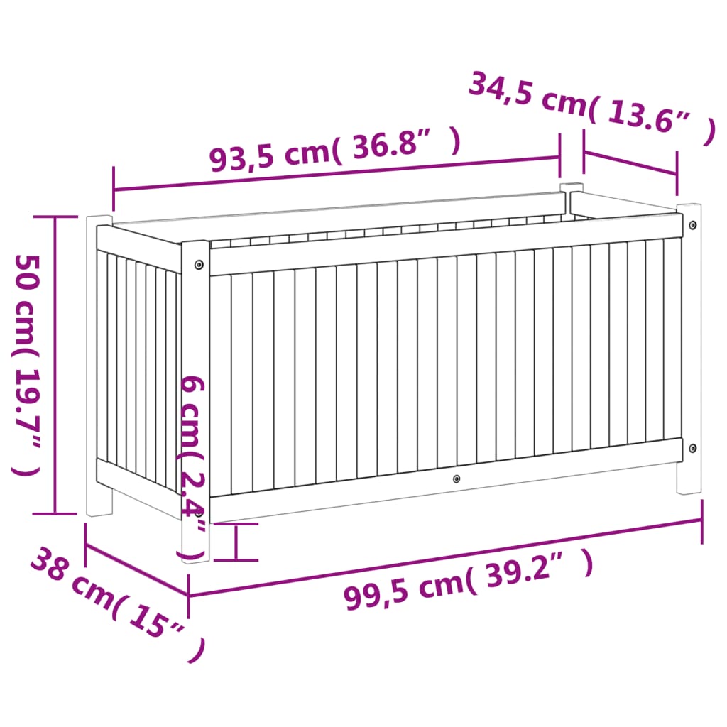 Garden Planter with Liner 99.5x38x50 cm Solid Wood Acacia