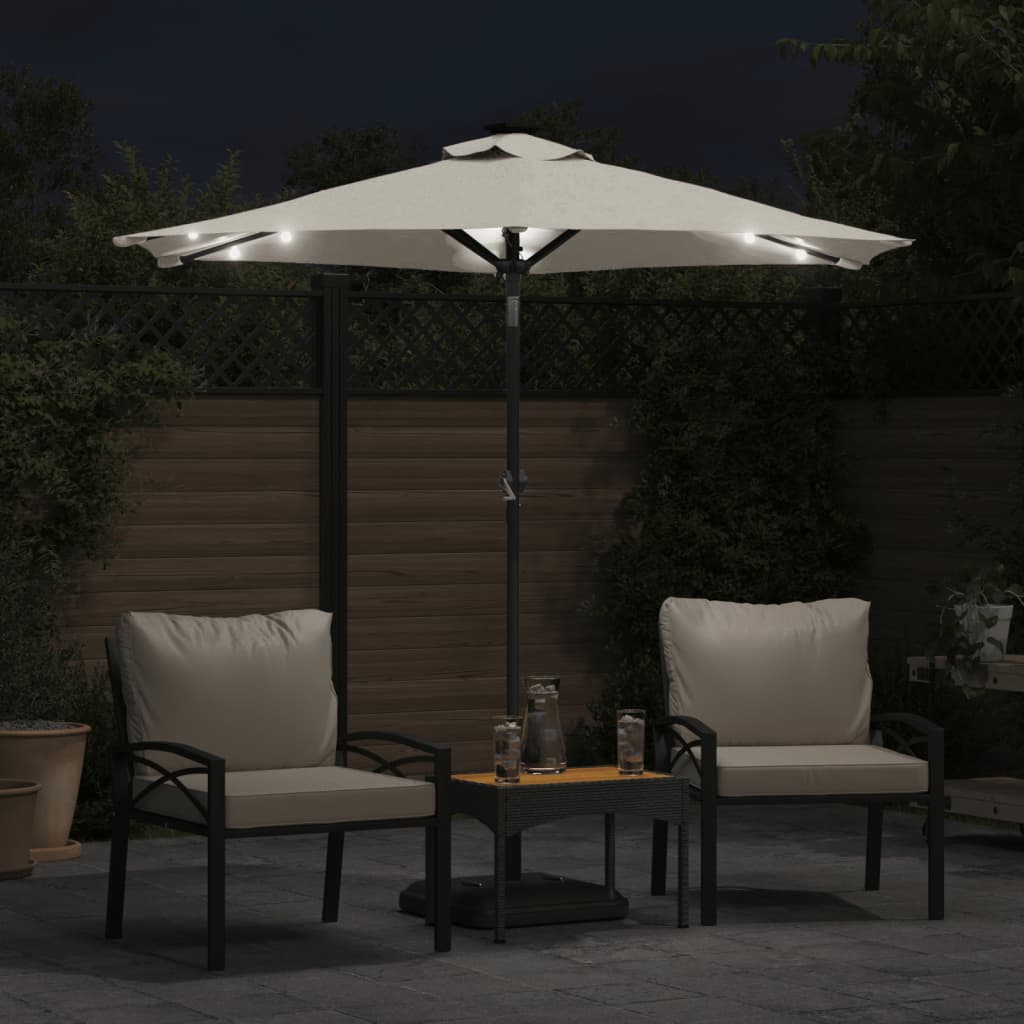 Garden Parasol with LEDs and Steel Pole White 225x225x212cm