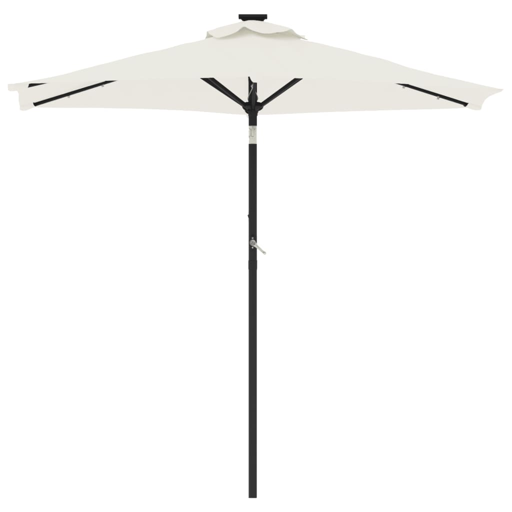 Garden Parasol with LEDs and Steel Pole White 225x225x212cm