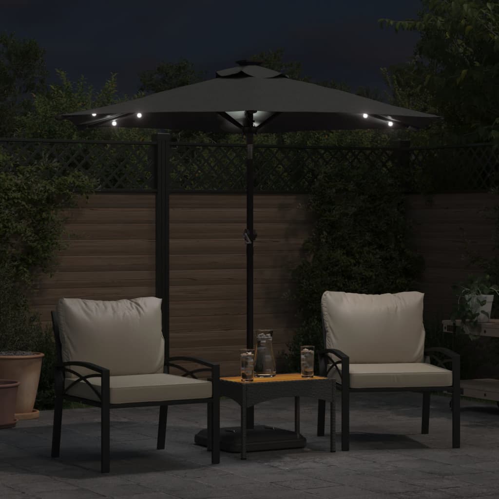 Garden Parasol with LEDs and Steel Pole Anthracite 225x225x212cm