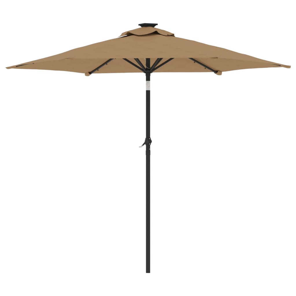 Garden Parasol with LEDs and Steel Pole Taupe 225x225x212cm