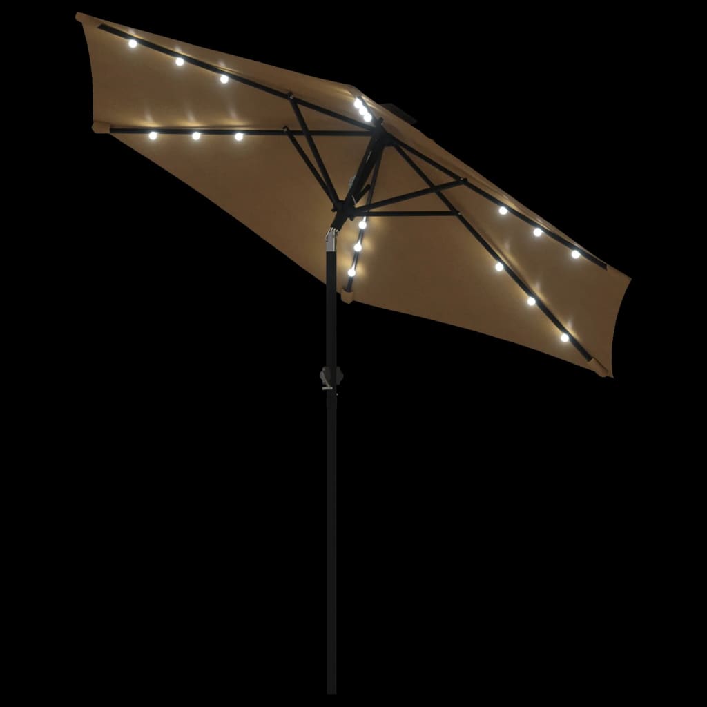 Garden Parasol with LEDs and Steel Pole Taupe 225x225x212cm