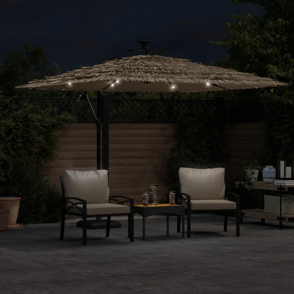 Garden Parasol with LEDs and Steel Pole Brown 269x269x235 cm