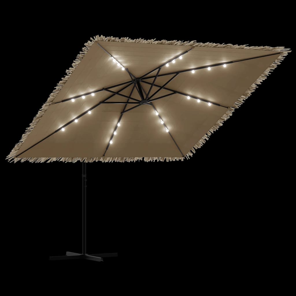 Garden Parasol with LEDs and Steel Pole Brown 269x269x235 cm