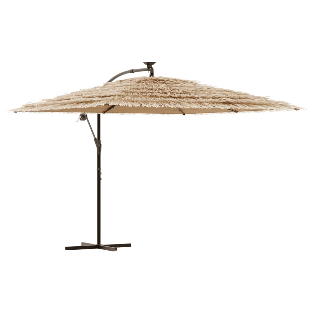 Garden Parasol with LEDs and Steel Pole Brown 290x290x238 cm