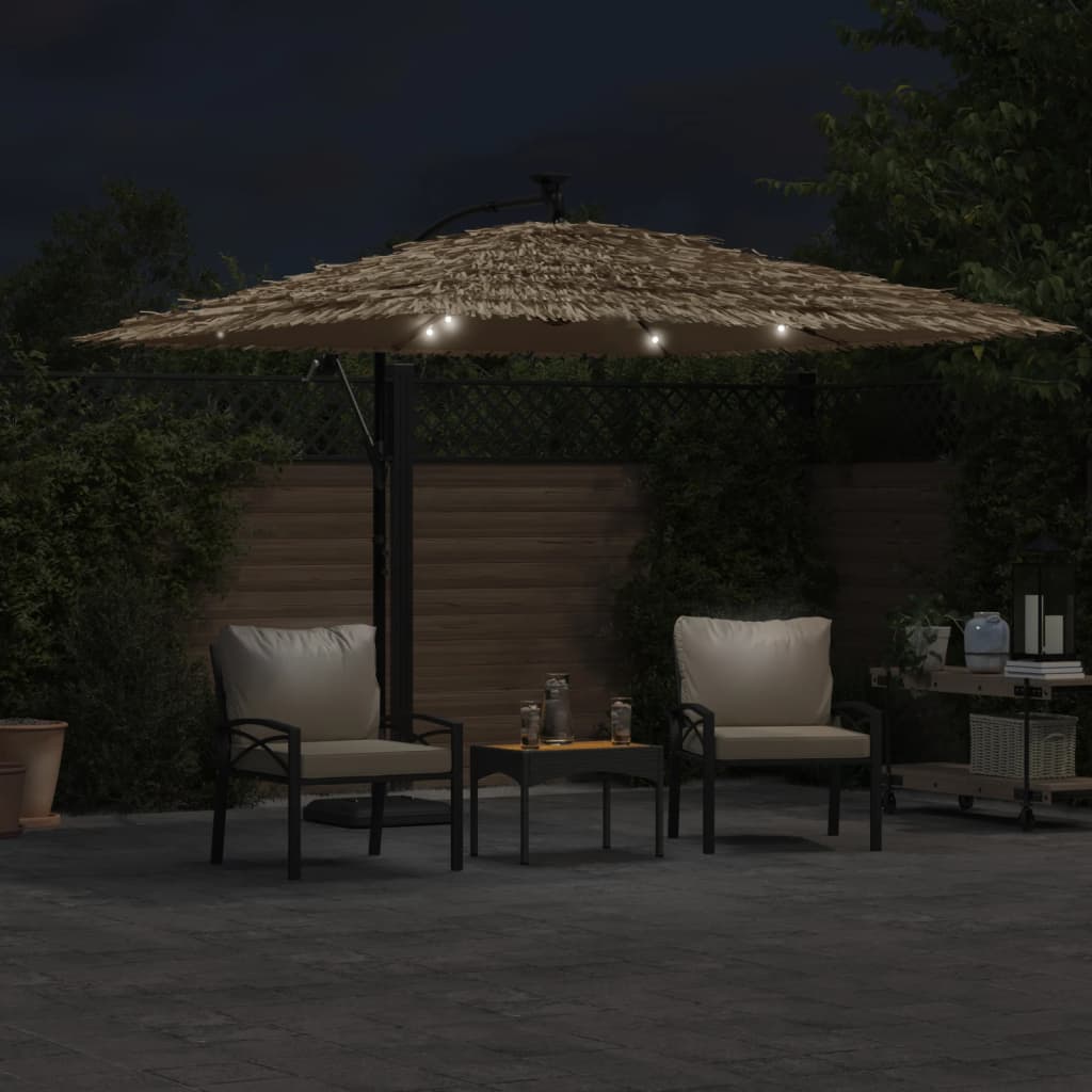 Garden Parasol with LEDs and Steel Pole Brown 290x290x238 cm