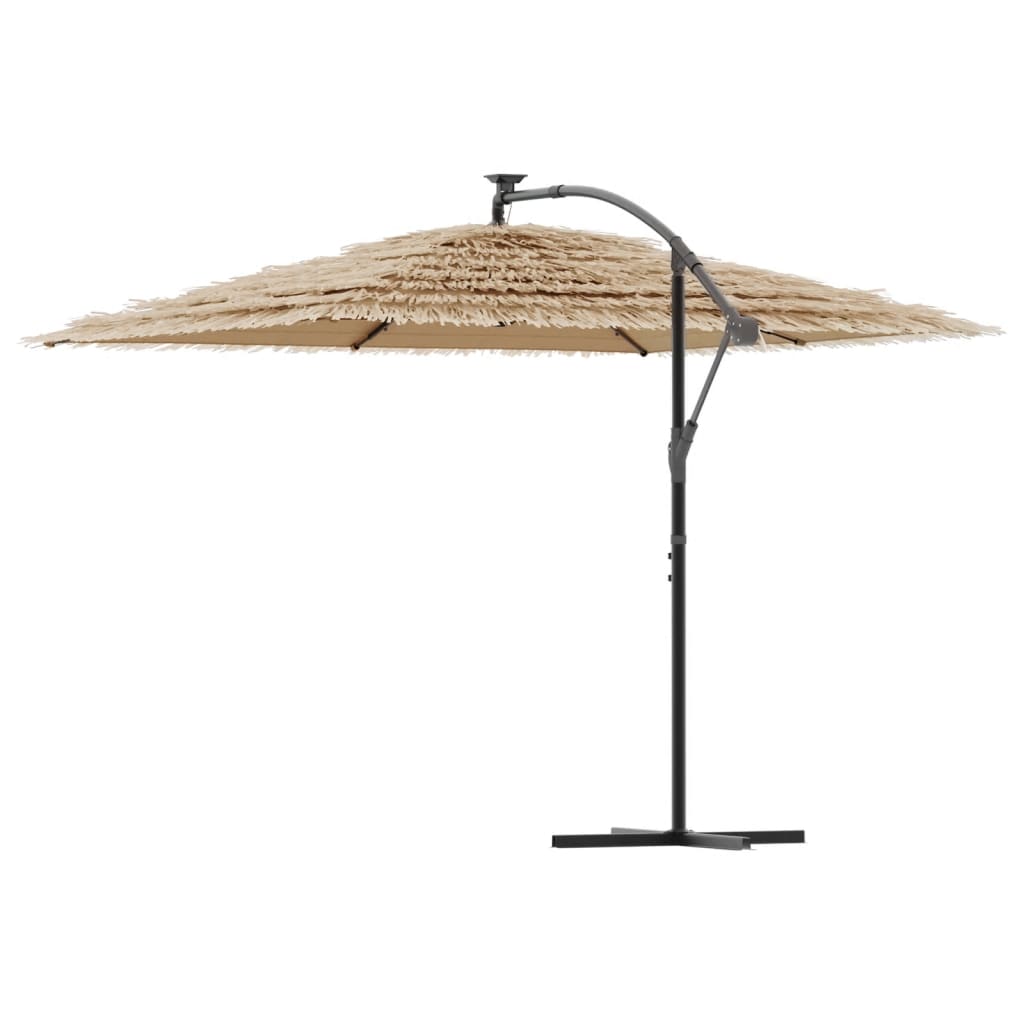 Garden Parasol with LEDs and Steel Pole Brown 290x290x238 cm